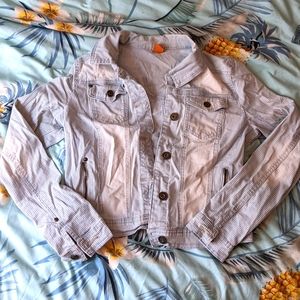 Blue and White Striped Denim Jacket